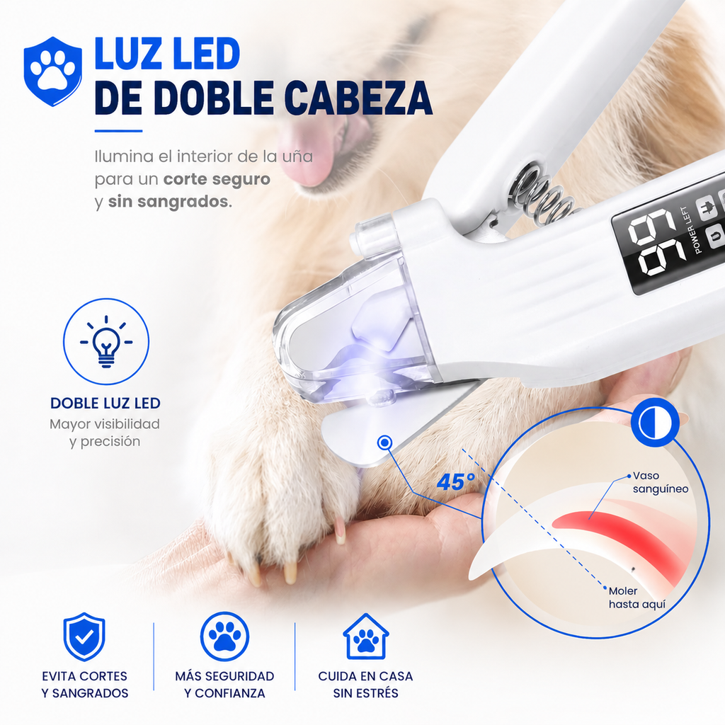 Corta uñas mascotas pulidor 2 en 1 +luz