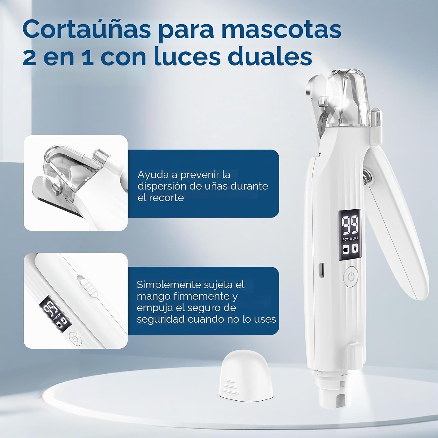 Corta uñas mascotas pulidor 2 en 1 +luz
