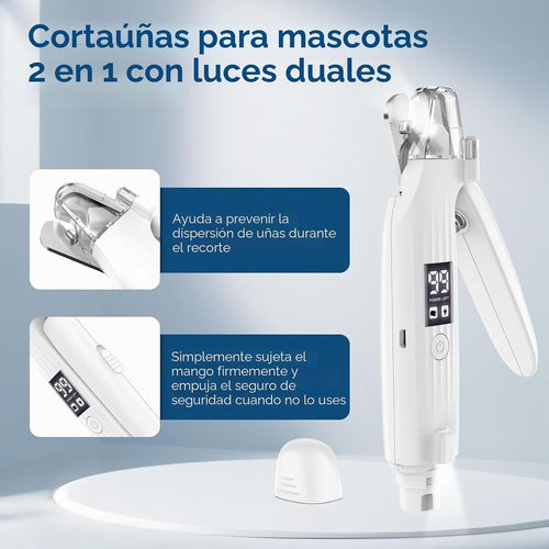 Corta uñas mascotas pulidor 2 en 1 +luz